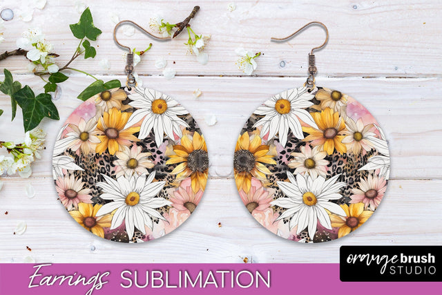 Watercolor Flowers Earrings, Pink Floral Earring Sublimation Sublimation OrangeBrushStudio 