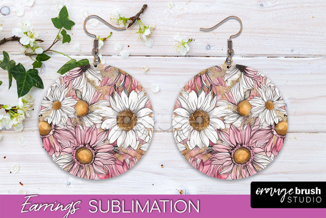 Watercolor Flowers Earrings, Pink Floral Earring Sublimation Sublimation OrangeBrushStudio 