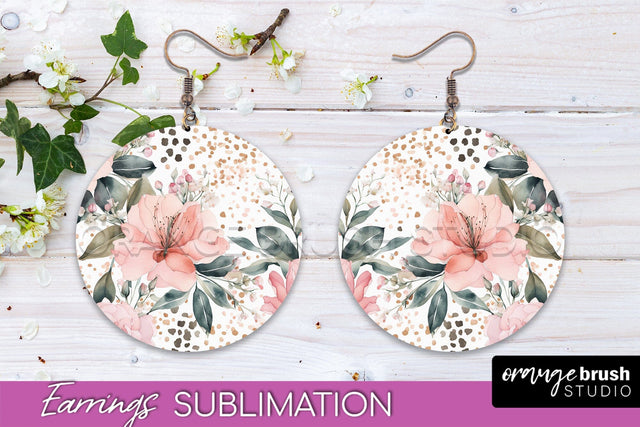 Watercolor Flowers Earrings, Pink Floral Earring Sublimation Sublimation OrangeBrushStudio 
