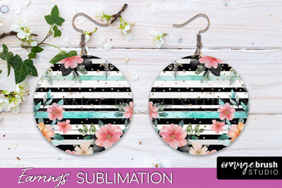 Watercolor Flowers Earrings, Pink Floral Earring Sublimation Sublimation OrangeBrushStudio 