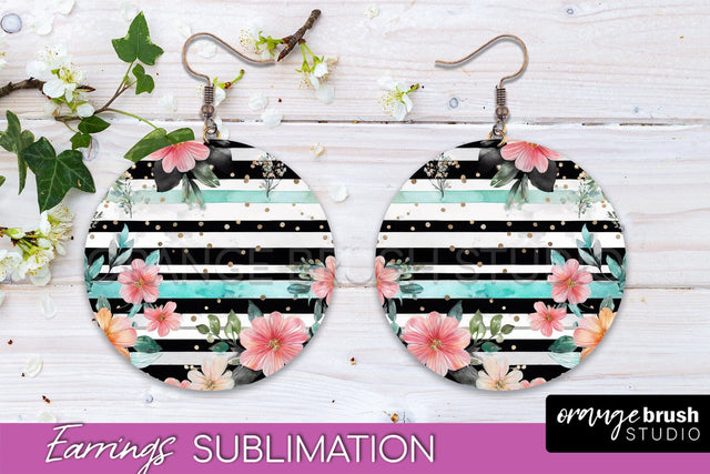 Watercolor Flowers Earrings, Pink Floral Earring Sublimation Sublimation OrangeBrushStudio 