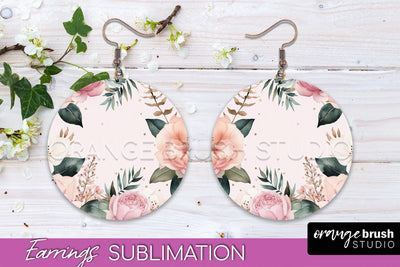 Watercolor Flowers Earrings, Pink Floral Earring Sublimation Sublimation OrangeBrushStudio 