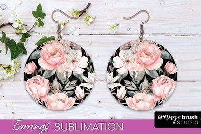 Watercolor Flowers Earrings, Pink Floral Earring Sublimation Sublimation OrangeBrushStudio 