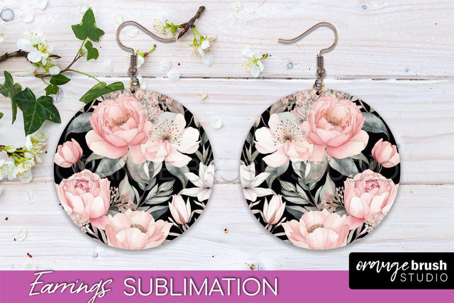 Watercolor Flowers Earrings, Pink Floral Earring Sublimation Sublimation OrangeBrushStudio 
