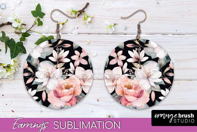 Watercolor Flowers Earrings, Pink Floral Earring Sublimation Sublimation OrangeBrushStudio 