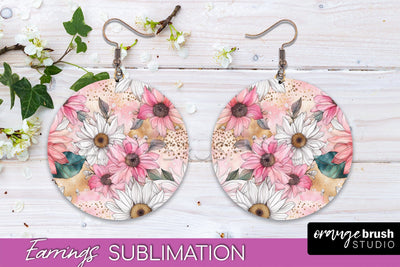 Watercolor Flowers Earrings, Pink Floral Earring Sublimation Sublimation OrangeBrushStudio 