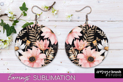 Watercolor Flowers Earrings, Pink Floral Earring Sublimation Sublimation OrangeBrushStudio 