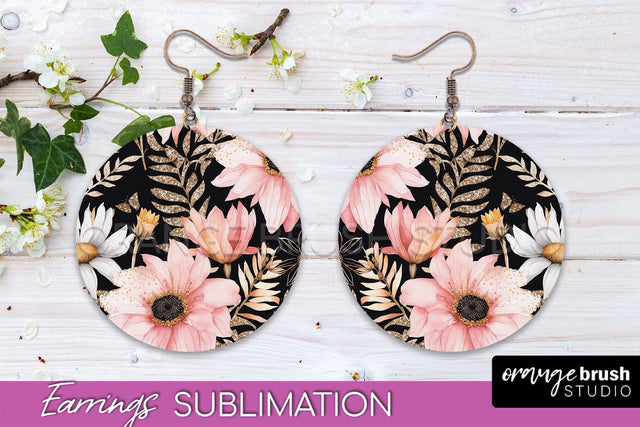 Watercolor Flowers Earrings, Pink Floral Earring Sublimation Sublimation OrangeBrushStudio 