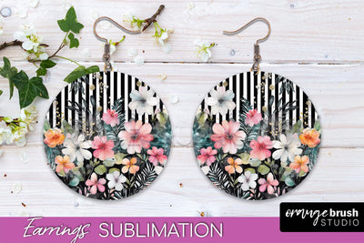 Watercolor Flowers Earrings, Pink Floral Earring Sublimation Sublimation OrangeBrushStudio 