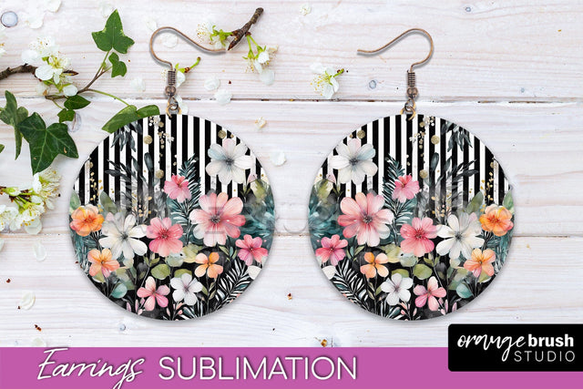Watercolor Flowers Earrings, Pink Floral Earring Sublimation Sublimation OrangeBrushStudio 
