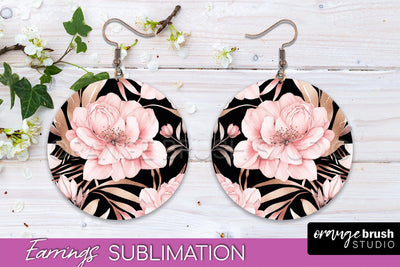 Watercolor Flowers Earrings, Pink Floral Earring Sublimation Sublimation OrangeBrushStudio 