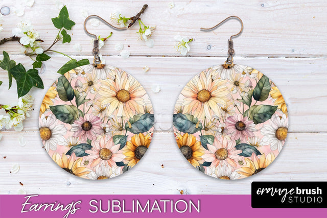 Watercolor Flowers Earrings, Pink Floral Earring Sublimation Sublimation OrangeBrushStudio 