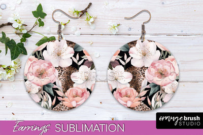 Watercolor Flowers Earrings, Pink Floral Earring Sublimation Sublimation OrangeBrushStudio 