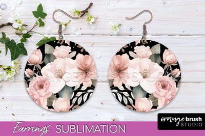 Watercolor Flowers Earrings, Pink Floral Earring Sublimation Sublimation OrangeBrushStudio 