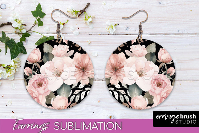 Watercolor Flowers Earrings, Pink Floral Earring Sublimation Sublimation OrangeBrushStudio 