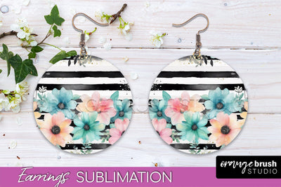Watercolor Flowers Earrings, Pink Floral Earring Sublimation Sublimation OrangeBrushStudio 