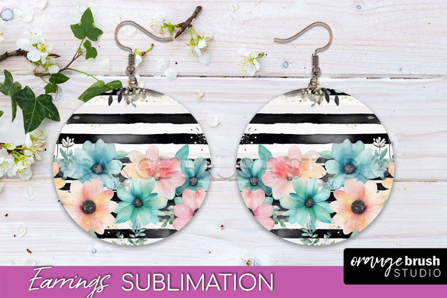 Watercolor Flowers Earrings, Pink Floral Earring Sublimation Sublimation OrangeBrushStudio 