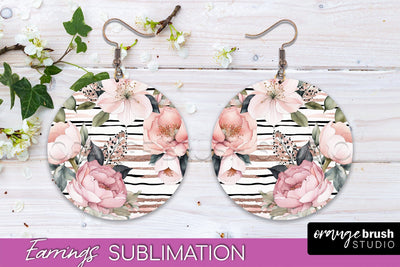 Watercolor Flowers Earrings, Pink Floral Earring Sublimation Sublimation OrangeBrushStudio 