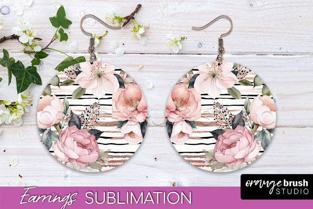 Watercolor Flowers Earrings, Pink Floral Earring Sublimation Sublimation OrangeBrushStudio 