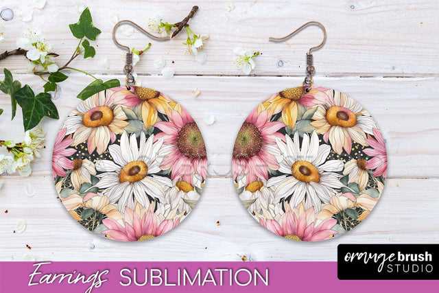 Watercolor Flowers Earrings, Pink Floral Earring Sublimation Sublimation OrangeBrushStudio 