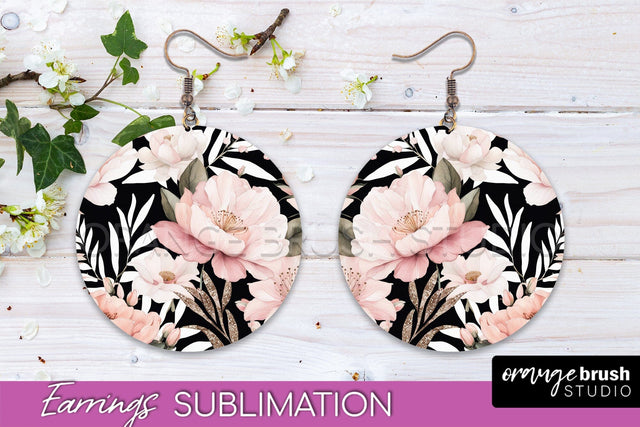 Watercolor Flowers Earrings, Pink Floral Earring Sublimation Sublimation OrangeBrushStudio 