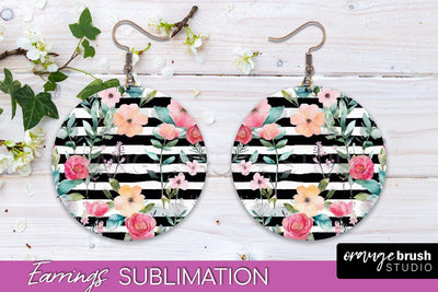 Watercolor Flowers Earrings, Pink Floral Earring Sublimation Sublimation OrangeBrushStudio 