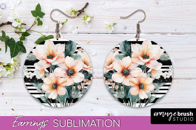 Watercolor Flowers Earrings, Pink Floral Earring Sublimation Sublimation OrangeBrushStudio 