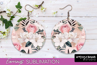 Watercolor Flowers Earrings, Pink Floral Earring Sublimation Sublimation OrangeBrushStudio 