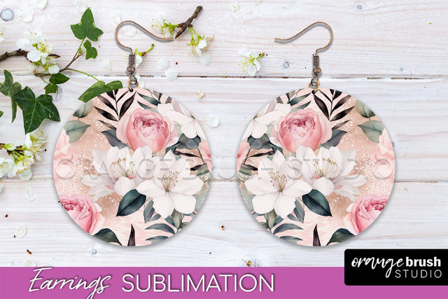 Watercolor Flowers Earrings, Pink Floral Earring Sublimation Sublimation OrangeBrushStudio 