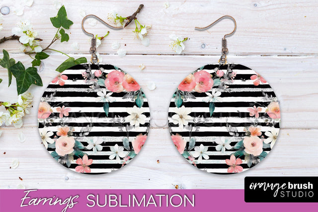 Watercolor Flowers Earrings, Pink Floral Earring Sublimation Sublimation OrangeBrushStudio 