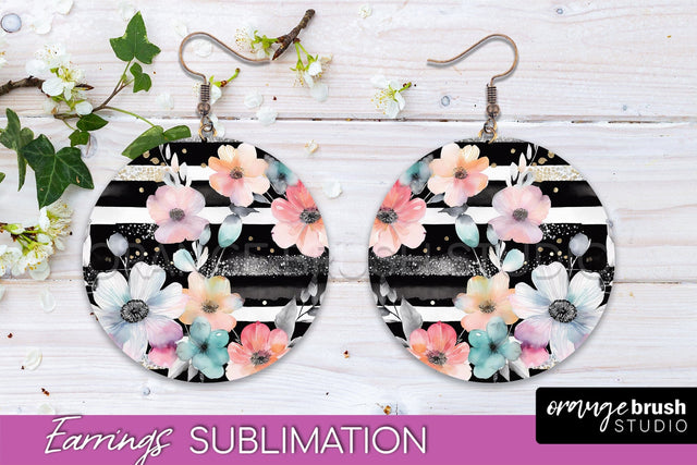 Watercolor Flowers Earrings, Pink Floral Earring Sublimation Sublimation OrangeBrushStudio 