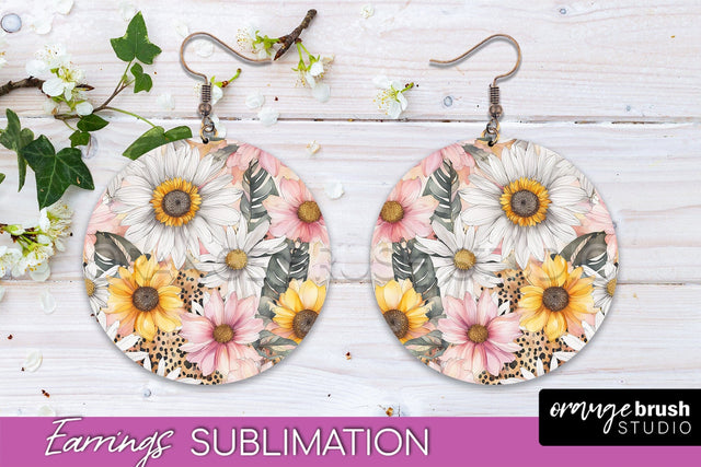 Watercolor Flowers Earrings, Pink Floral Earring Sublimation Sublimation OrangeBrushStudio 