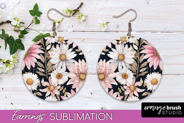 Watercolor Flowers Earrings, Pink Floral Earring Sublimation Sublimation OrangeBrushStudio 