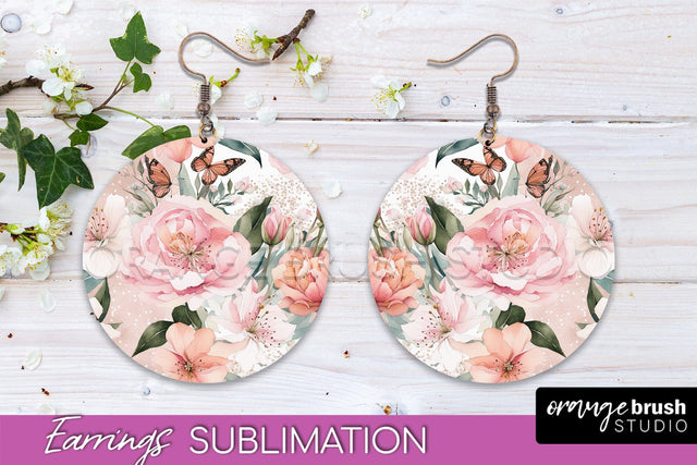 Watercolor Flowers Earrings, Pink Floral Earring Sublimation Sublimation OrangeBrushStudio 