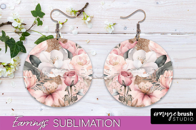 Watercolor Flowers Earrings, Pink Floral Earring Sublimation Sublimation OrangeBrushStudio 
