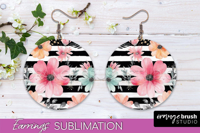 Watercolor Flowers Earrings, Pink Floral Earring Sublimation Sublimation OrangeBrushStudio 