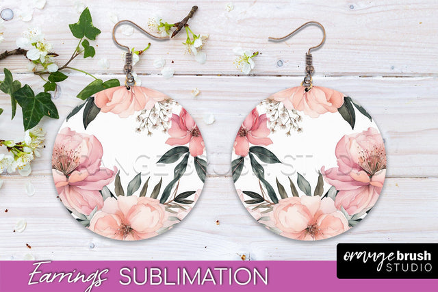 Watercolor Flowers Earrings, Pink Floral Earring Sublimation Sublimation OrangeBrushStudio 