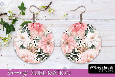 Watercolor Flowers Earrings, Pink Floral Earring Sublimation Sublimation OrangeBrushStudio 