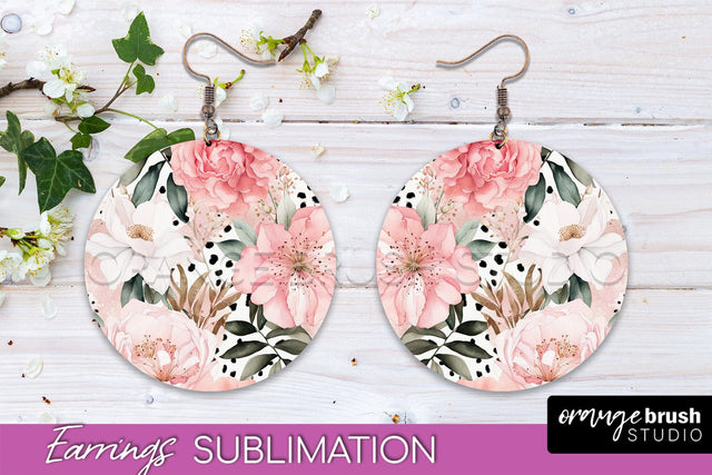 Watercolor Flowers Earrings, Pink Floral Earring Sublimation Sublimation OrangeBrushStudio 