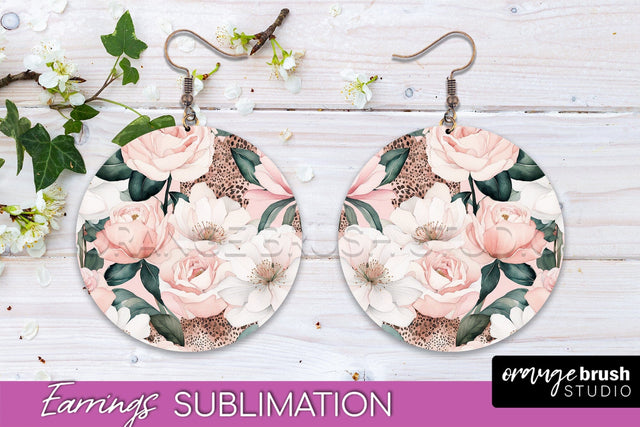 Watercolor Flowers Earrings, Pink Floral Earring Sublimation Sublimation OrangeBrushStudio 