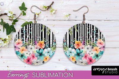 Watercolor Flowers Earrings, Pink Floral Earring Sublimation Sublimation OrangeBrushStudio 