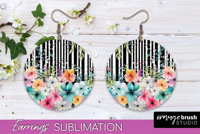 Watercolor Flowers Earrings, Pink Floral Earring Sublimation Sublimation OrangeBrushStudio 