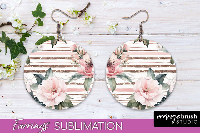 Watercolor Flowers Earrings, Pink Floral Earring Sublimation Sublimation OrangeBrushStudio 