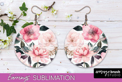 Watercolor Flowers Earrings, Pink Floral Earring Sublimation Sublimation OrangeBrushStudio 