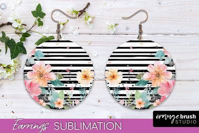 Watercolor Flowers Earrings, Pink Floral Earring Sublimation Sublimation OrangeBrushStudio 