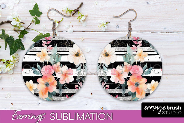 Watercolor Flowers Earrings, Pink Floral Earring Sublimation Sublimation OrangeBrushStudio 