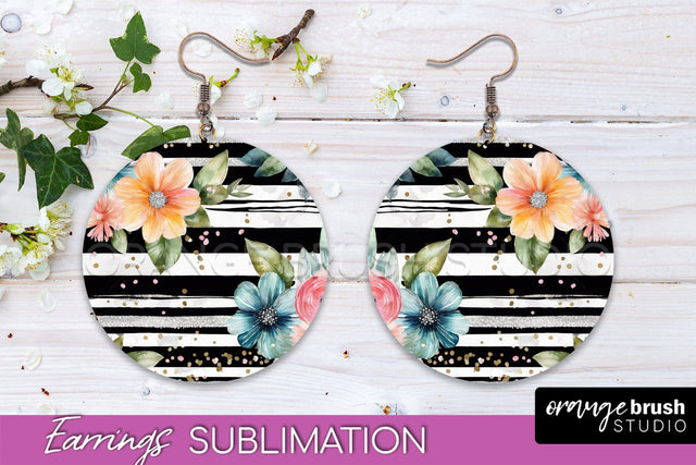 Watercolor Flowers Earrings, Pink Floral Earring Sublimation Sublimation OrangeBrushStudio 