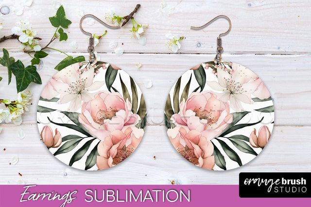 Watercolor Flowers Earrings, Pink Floral Earring Sublimation Sublimation OrangeBrushStudio 