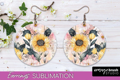 Watercolor Flowers Earrings, Pink Floral Earring Sublimation Sublimation OrangeBrushStudio 