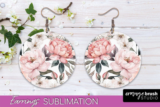 Watercolor Flowers Earrings, Pink Floral Earring Sublimation Sublimation OrangeBrushStudio 